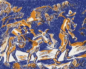 Wild West Illustrations Drucke: Miner Pulling a Donkey