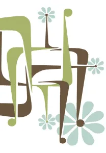 Colored Background Illustrations Drucke: Mod Elements and Flowers