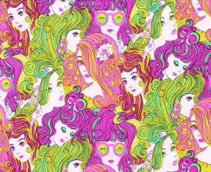 Drucke von Eine charmante Illustration, die die Eleganz und Selbstsicherheit der Mod Girls des 20. Jahrhunderts einfängt Eine Sammlung Dekorativer, Farbenfroher Musterdesign-Illustrationen, In Denen Linien, Formen Und Gestalten Wiederholt Werden Drucke: Mod-Mädchen-Entwurf