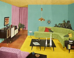 Pop-Art Drucke: Einladende Wohnzimmerlandschaft mit moderner Einrichtung