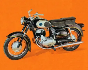 Drucke von Gegen einen lebendigen farbenen Hintergrund präsentiert sich dieses Kunstwerk eine schlank und mächtige Motorrad im ganzen Glanz Pop-Art Drucke: Motorradillustration