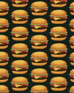 Vintage Food Illustrations Drucke: Pattern of Cheeseburgers