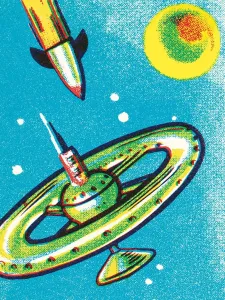 Blue Background Illustrations Drucke: Rocket