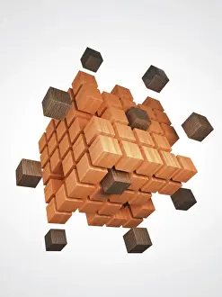 Computer Graphic Art Drucke: Cube being put together from smaller cubes, 3D illustration