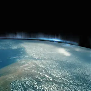 Digitale Illustration der Nordlichter aus dem Weltraum