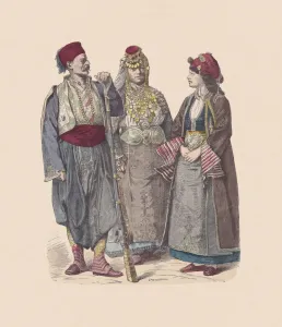 19.Jh., türkische Kleidung, Handfarbholzschnitt mit Holzstecherwerkstatt, um 1880 veröffentlicht