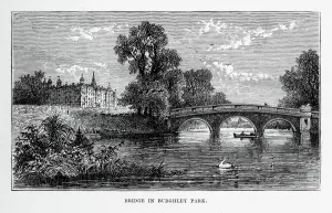 Brücke im Burghley-Park, Stamford, England Viktorianische Grabung um 1840