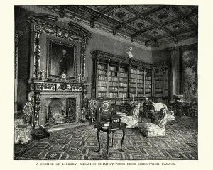 Schloss Highclere Drucke: Ecke-Bibliothek von Highclere-Kastell, 19.Jh