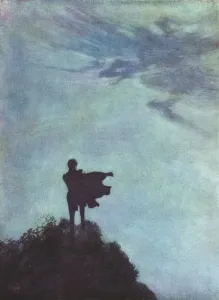Drucke von Ein Figure sieht eine teuflische Erscheinung im Sturmwetter eines amerikanischen Autors von Edgar Allan Poe aus seinem Werk 'Die Glocken und andere Gedichte' 1849 Entdecken Sie die Vergangenheit, gestalten Sie die Zukunft mit zeitlosen Illustrationen: Ein Teufel in meinem Blick