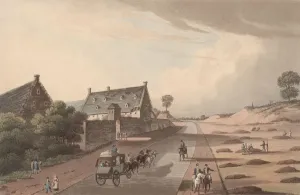 Drucke von Um circa 1815 zu sein: La Haye Sainte an der Straße von Charleroi nach Brüssel, in Nähe des Standorts des Schlachtfeldes von Waterloo während der napoleonischen Kriege Historische Bilder Der Schlacht, Die Die Endgültige Niederlage Von Napoleon Bonaparte Markierte Drucke: Napoleonische Kriege