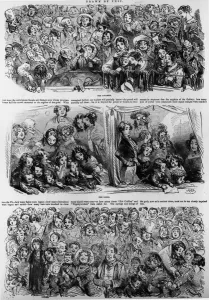 Drucke von Achtener Tag im Jahre 1848: Die Zuschauergewohnheiten für eine Pantomime Die Illustrated London News (ILN) Drucke: Bühnenpublikum