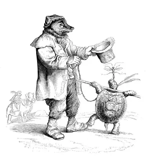 Grandville Style Artwork Drucke: Humanized animals illustrations: Bear and turtle