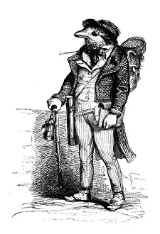 Grandville Style Art Drucke: Humanized animals illustrations: Bird explorer