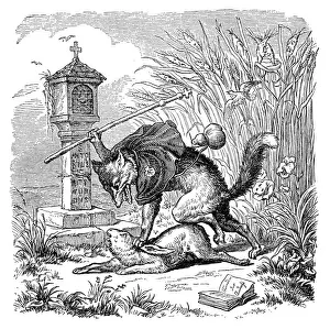 Fantasy Creature Illustrations Drucke: Humanized animals illustrations: Fox beating hare