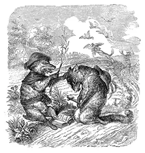 Whimsical Animal Portraits Drucke: Humanized animals illustrations: Fox confessing