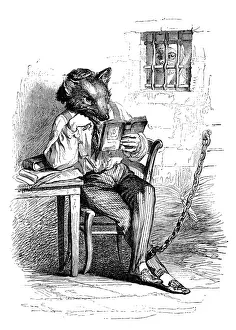 Vintage Inspired Artwork Drucke: Humanized animals illustrations: Fox in prison