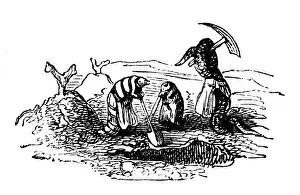 Grandville Style Art Drucke: Humanized animals illustrations: insects and worm digging