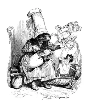 Whimsical Animal Drawings Drucke: Humanized animals illustrations: Lizard nanny