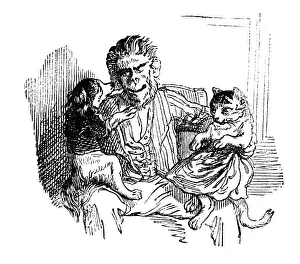 Whimsical Animal Drawings Drucke: Humanized animals illustrations: Monkey with dog and cat