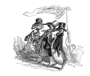 Vintage Inspired Animal Art Drucke: Humanized animals illustrations: three penguins
