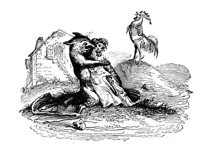 Whimsical Animal Drawings Drucke: Humanized animals illustrations: Rat, chicken, rooster