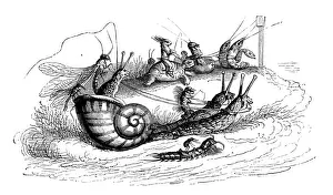 Vintage Inspired Illustrations Drucke: Humanized animals illustrations: Riding snails