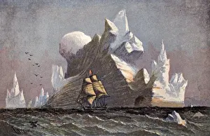 Vintage Sailing Ship Drucke: Icebergs