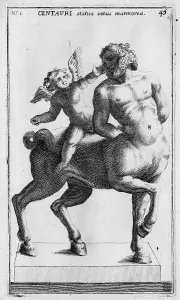 Ein Zentaur (Centaurus), ein Hybridekreatur der griechischen Mythologie aus Pferd und Mensch. Historische Rom in Italien; digitale Nachbildung eines Originals des 18. Jahrhunderts, die Urheberzeit ist unbekannt
