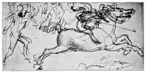 Leonardo Da Vinci Drucke: Zeichnung eines Kampfes von Leonardo da Vinci