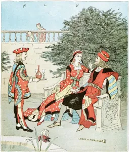 Drucke von Ein altes Kupferstich aus dem Kinderreim Die Königin der Herzen. Die Königin der Herzen machte einige Tartes, alle auf einem Sommers Tag Kinderzimmer Drucke: Königin der Herzen – Sie machte einige Tartes