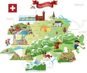 Drucke von Switzerland Schweiz Drucke: Kartenauszug der Schweiz