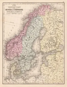 Drucke von Mittschell's Moderne Atlante - Veröffentlicht von E.H. Butler und Co - Philadelphia 1867 Schweden Drucke: Dänemark Schweden Norwegen Karte 1867