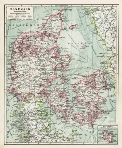 Dänemark Drucke: Karte von Dänemark 1900