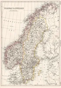 Drucke von Britannia-Enzyklopädie, Neunte Ausgabe, New York von Charles Scribner's Sohn, London und New York 1884 Band XVII Schweden Drucke: Norwegen und Schweden karten 1884