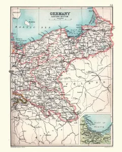 Historical Map Collection Drucke: Antique Map of Germany, Eastern section, detail of Gulf of Danzig, 19th Century