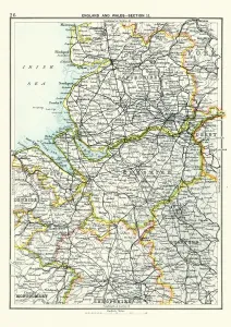 Liverpool Drucke: Alte Karte aus Lancashire und Cheshire sowie Staffordshire und Liverpool aus dem 19
