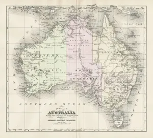 Drucke von Johnson's Universalkosmos – Charles Kendall, New York 1893 Karte Drucke: Australien-Karte 1893