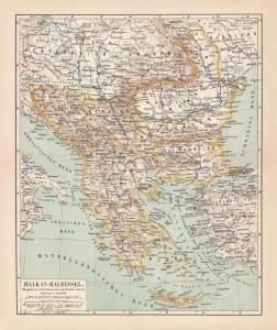 Drucke von Alter Karte des Balkans. Die politische Zugehörigkeit der Balkanküste nach dem Berliner Frieden von 1878. Lithographie, veröffentlicht im Jahr 1878 Ungarn Drucke: Balkanhalbinsel im Jahr 1878, Lithografie