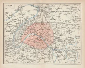 Karte der Stadt Paris, Lithografie aus dem Jahr 1877