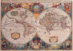 Antique World Map Prints Drucke: Double Hemisphere Map