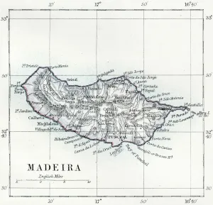 Portugal Drucke: Karte der Insel Madeira 1883