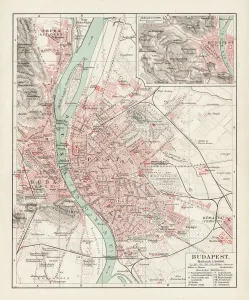 Drucke von Meyers Hand-Atlas Leipzig und Wien, Verlag des Bibliographischen Instituts, 1900 Ungarn Drucke: Karte von Budapest 1900