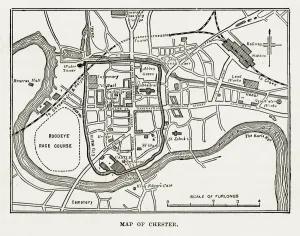 Chester Drucke: Karte der Stadt Chester in England von Viktorianischer Zeit, Steindruck 1840