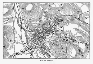 Exeter Drucke: Karte von Exeter im Devonshire, England Viktorianische Stichung, 1840