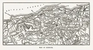 Karte von Exmoor, England Viktorianische Stichezeichnung aus dem Jahr 1840