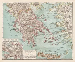 Griechenland Drucke: Karte von Griechenland 1900