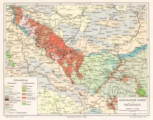 Physical Geography Maps Drucke: Thuringia Germany map 1895