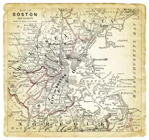 Antique City Maps Drucke: Map of Boston 1887