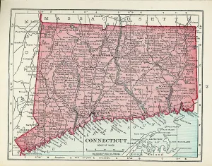 Vintage US Maps Drucke: Map Of Connecticut