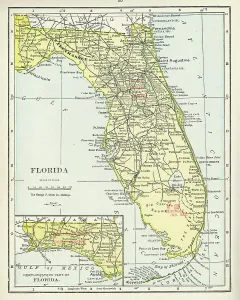 Vintage US Maps Drucke: Map Of Florida